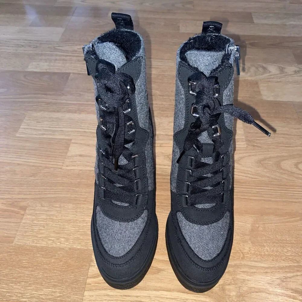 DKNY Womens Toia Lace-Up Zip Block heel platform Booties Grey Black Size 9.5 M
